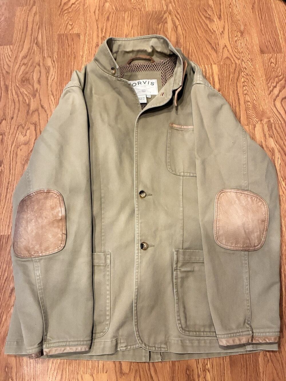 Vintage Orvis Zambezi Field Jacket Mens XL Heavy‎ Canvas Leather Elbow Patch 42R